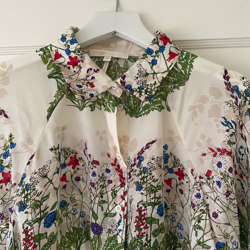 NWOT Maje Silk Floral-Print Blouse One Size Fits All - Picture 5 of 5